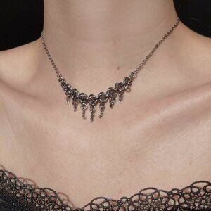 Gothic spiky silver necklace with a small silver chain